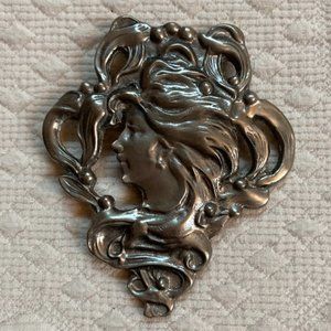 vintage art nouveau style pewter brooch